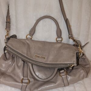Authentic Miu Miu Taupe Leather Shoulder Bag
